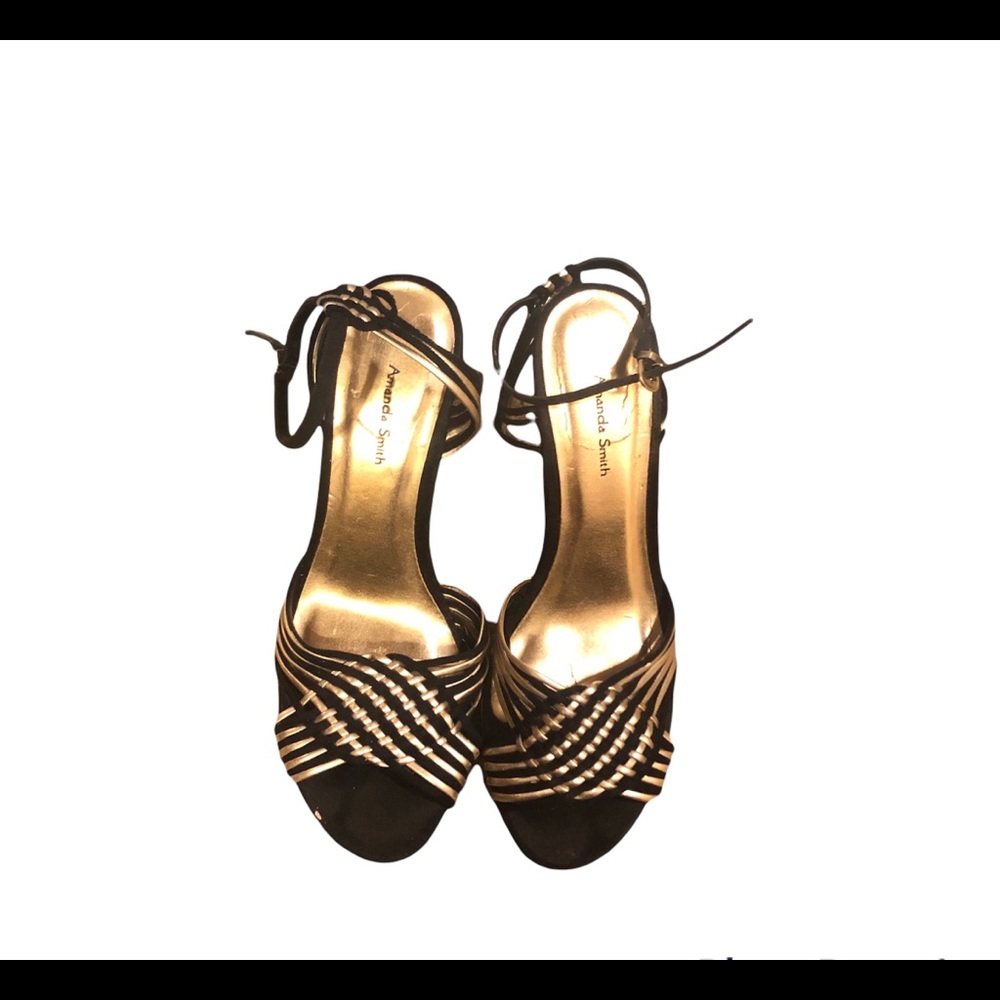 Amanda Smith Black and Gold Cork Wedges size 8M